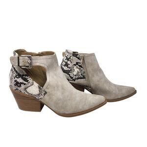 Seven Dials Western Pointed Toe Snakeskin Booties Heel Buckle Faux Suede Size 10